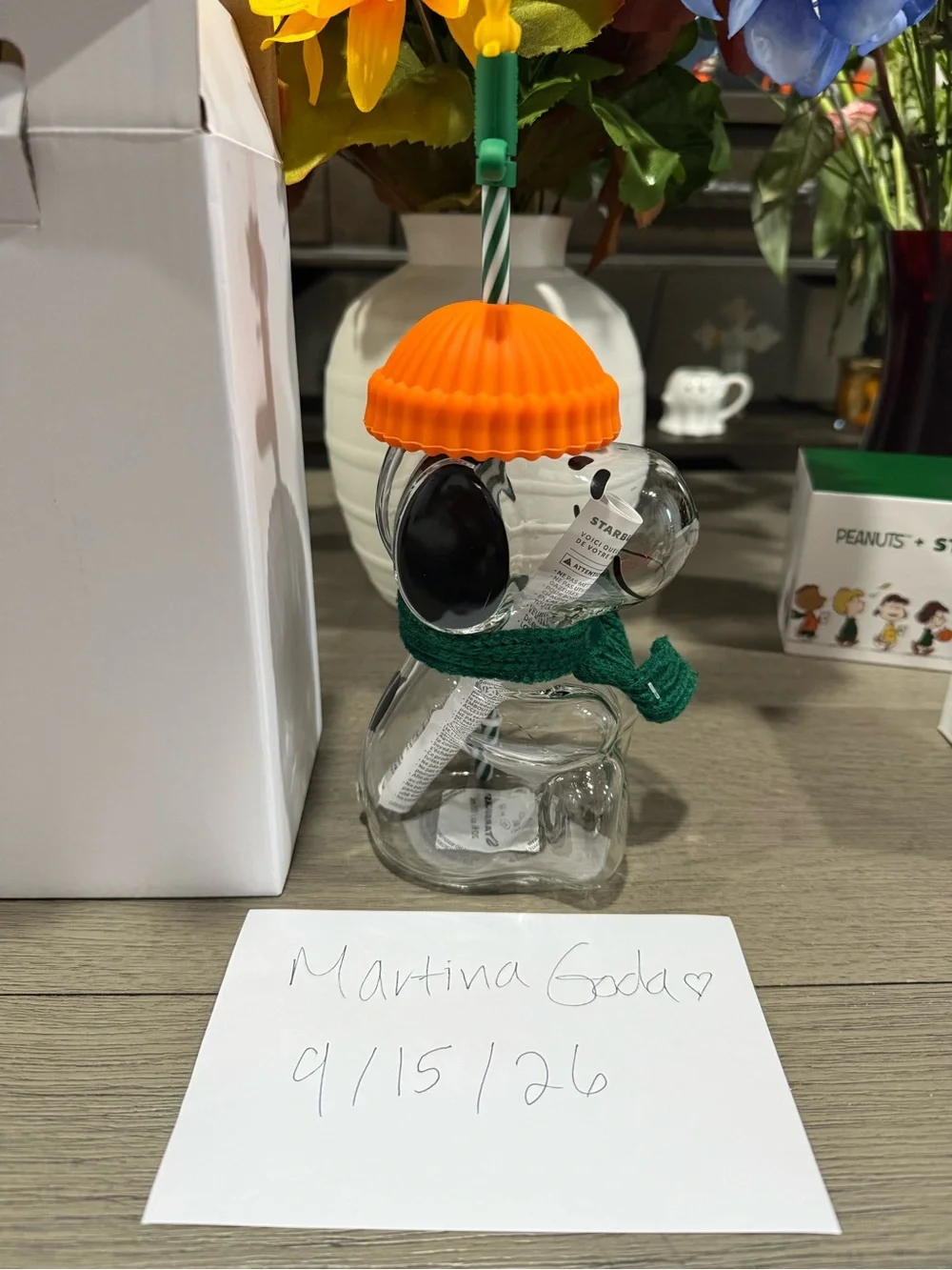 Snoopy Glass Cup Starbucks NEW WITH BOX